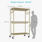 FUTASSI P1 Rolling Clothes Rack, Movable Metal Garment Closet Organizer with Lockable Wheels, Clothing Wardrobe with Double H
