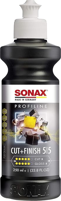 SONAX Cut & Finish 225141 | High Performing Polish/Compound | Rated 5 Cut & 5 Gloss | Removes Paint Defects, P1500 Sanding Marks & Water Spots | Long Work Time & Easy Wipe-Off | Silicone-Free | 250ml