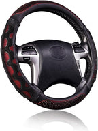 Flying Banner car Steering Wheel Cover Faux Leather Massage Universal fit 3D Honeycomb Hole Anti-Slip Sporty 15 Inches (Red w