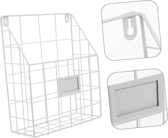 Cabilock Versatile Wall Magazine Rack Metal Wire Basket Magazine Holder Wall-mounted Bookshelf Iron Book Organizer Mail Organ