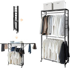 lumizone Folding Clothing Rack with Wheels Expandable Wardrobe Portable Clothes Rack for Hanging Clothes Adjustable Closet Sh