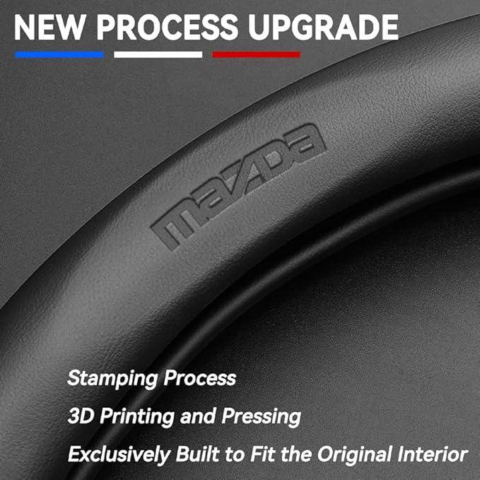 Customized Steering Wheel Cover Compatible with Mazda, Premium Nappa Leather&Bright Carbon Fiber Texture Steering Wheel Cover, with Coasters and 3-in-1 USB Fast Charging Cable (Black)