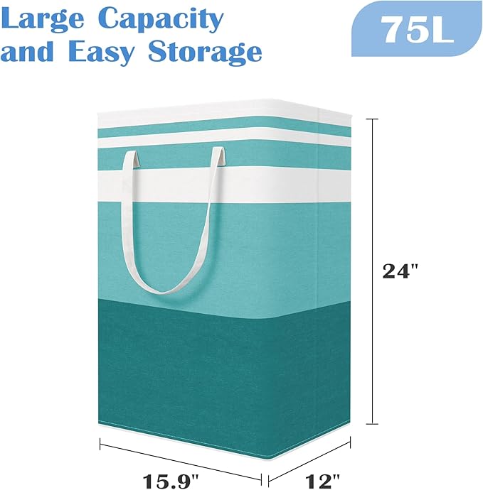 BlissTotes 3-Pack Laundry Basket, Freestanding＆Waterproof Laundry Hamper, Collapsible Tall Clothes Hamper with Easy Carry Han