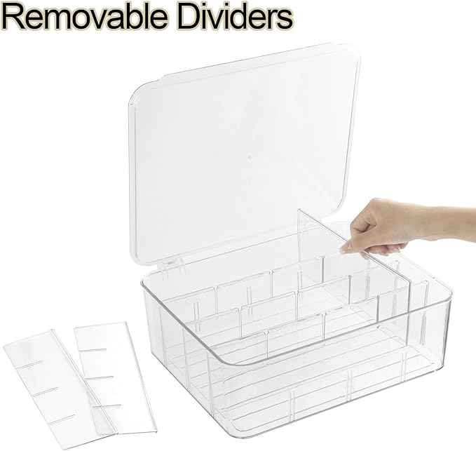 ZEXALOR Socks Underwear Drawer Organzier Dividers, 16 Compartment Removable Divided Plastic Storage Bin with Lid, Storage Org