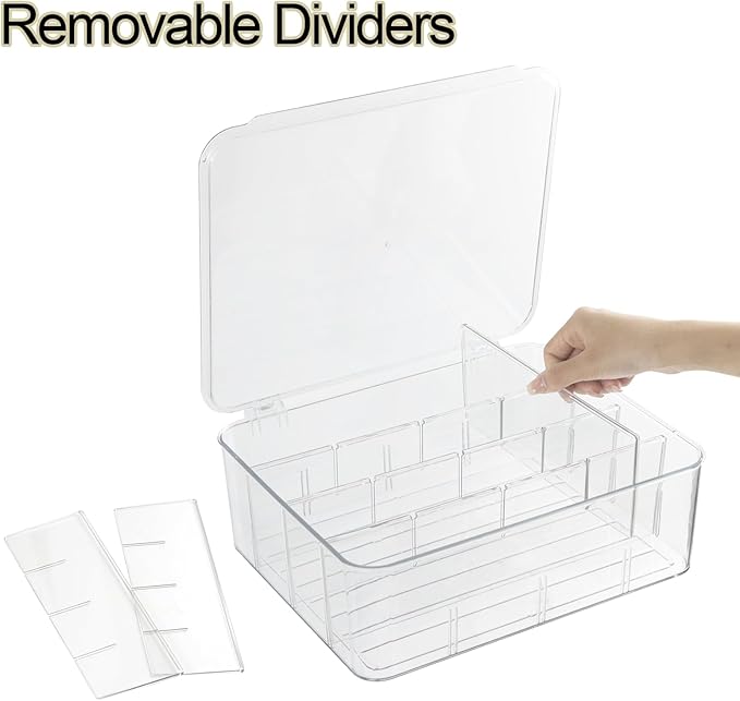 ZEXALOR Plastic Clear Storage Containers, Set of 2, Sock Organizer Divided Boxes with Lids, Underwear Drawer Organizer, Tie D