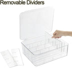 ZEXALOR Plastic Clear Storage Containers, Set of 2, Sock Organizer Divided Boxes with Lids, Underwear Drawer Organizer, Tie D