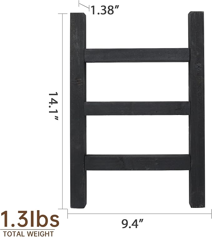 FUIN Wooden Tea Towel Ladder, Mini Ladder Towel Rack Display Hanger, Small Rustic Farmhouse Tea Towel Stand Holder for Countr