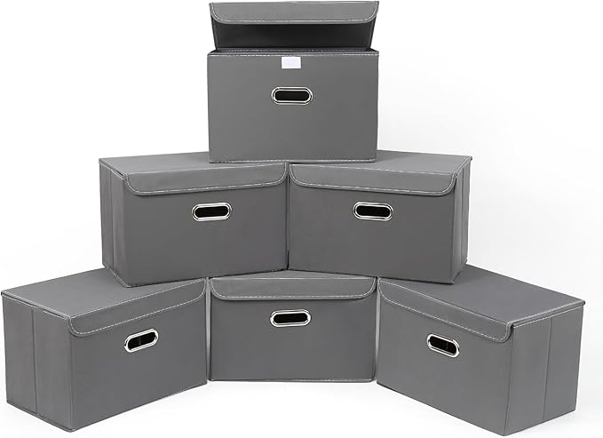 STOREONE Fabric Storage Cube Bins Foldable Organizer Container Collapsible Basket with Lids and Metal Handles, for Home, Bedr