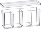 Amazing Abby - Qutie - Acrylic 4-Compartment Makeup Organizer with Lid, Clear Plastic Bathroom Vanity Organizer, Great for Co