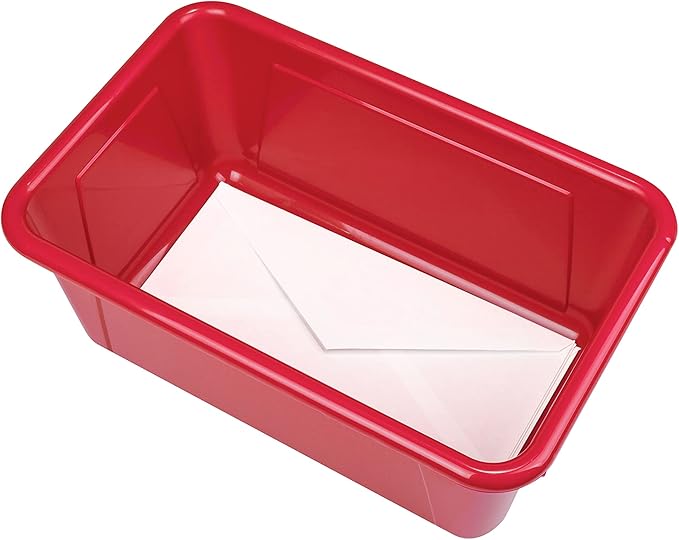 Storex Small Cubby Bins – Plastic Storage Containers for Classroom with Non-Snap Lid, 12.2 x 7.8 x 5.1 inches, Red, (62407U05