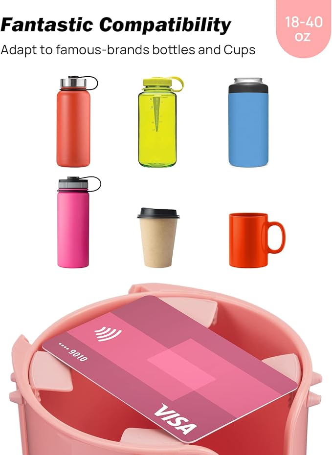 JoyTutus Cup Holder Tray for Car, Car Cup Holder Expander with 360°Rotation Tray, Large Cup Drink Holder Fit for Yeti/Hydro Flask, Detachable Food Tray Table, Pink Car Accessories