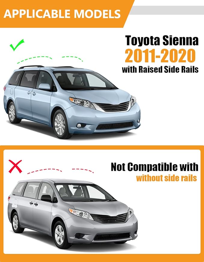 KINGGERI 300Lbs Lockable Roof Rack Cross Bars Compatible with Toyota Sienna 2011-2020 (with Raised Side Rails)，Anti-Theft Aluminum Roof Rails Crossbars Rooftop Cargo Basket Carrier canoe Luggage Rails