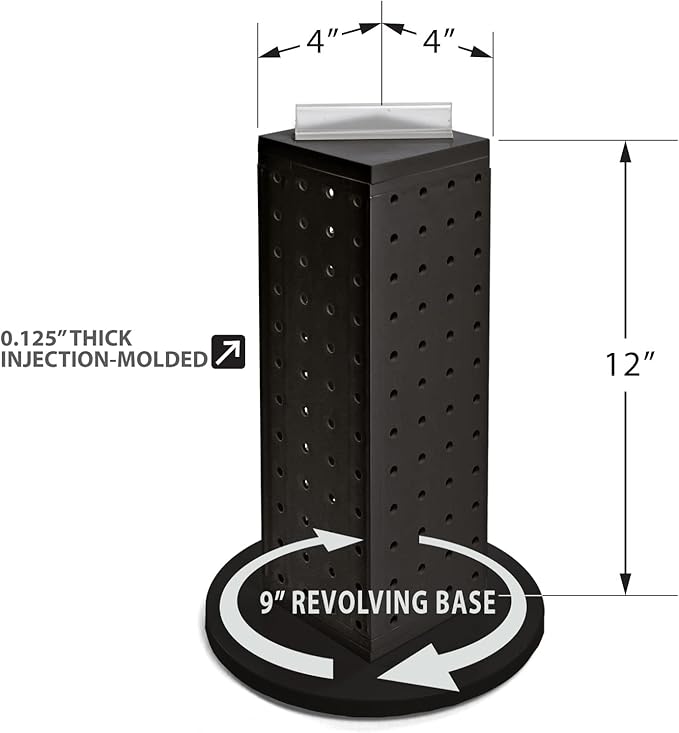 Azar Displays, 700220-BLK-2B16, Revolving Pegboard Kit, Counter Display with Locking Hooks, Jewelry Organizer for Trade Shows