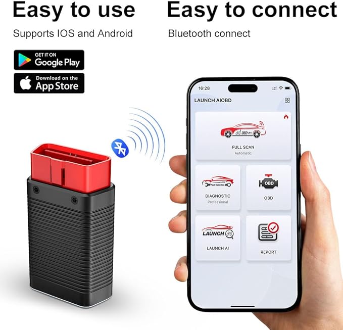 LAUNCH AIOBD Bluetooth OBD2 Scanner Connector, High-Speed Universal OBD2 Scanner Connector for 95% Cars, Bi-Directional &