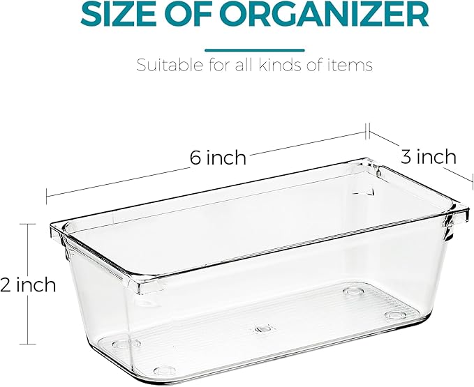 4 Pack Drawer Organizer - 3" X 6" Clear Acrylic Storage Bins with Non-Slip Pads, Versatile Desk Tray for Makeup, Jewelry, Kit