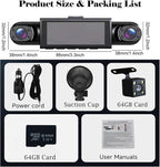 360° Full View Dash Cam Front and Rear Inside, 4 Channel Dashcam 1080P Full HD Dash Camera for Cars with Infrared Lamps Night
