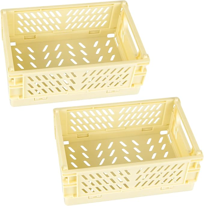 Tixill 2-Pack Mini Foldable Plastic Baskets for Organizing and Storage, Collapsible Storage Crate for Home Kitchen Bedroom Ba