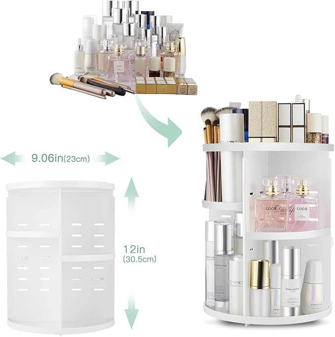 seinlife 360 Rotating Makeup Organizer,DIY Adjustable Spinning Holder,Foldable Cosmetic Storage Display box,Large Capacity Ma