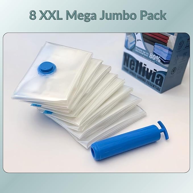 8 Mega Jumbo XXL Vacuum Storage Bags with Pump, Supersized Compression Space Saver for Comforter, duvet, Bedding, Blanket sto