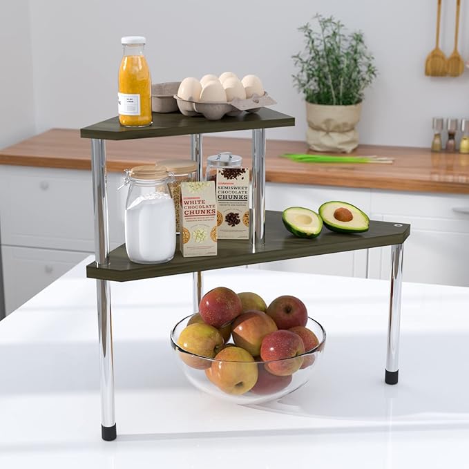 Weenson Bathroom Counter Organizer Corner Shelf - 2 Tier Bathroom Organization Bamboo Bathroom Sink Shelf Kitchen Countertop 
