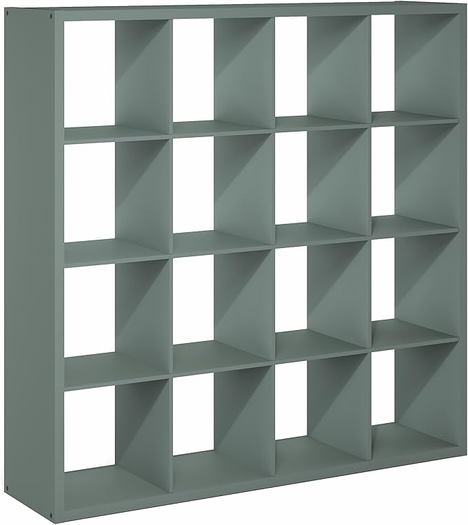 Furinno Cubicle Book Shelf, 16-Cube Bookshelf, Extra Thick Frame Reversible Bookcase with Open Back, 14.6" x 58" x 58", for L