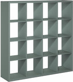 Furinno Cubicle Book Shelf, 16-Cube Bookshelf, Extra Thick Frame Reversible Bookcase with Open Back, 14.6" x 58" x 58", for L