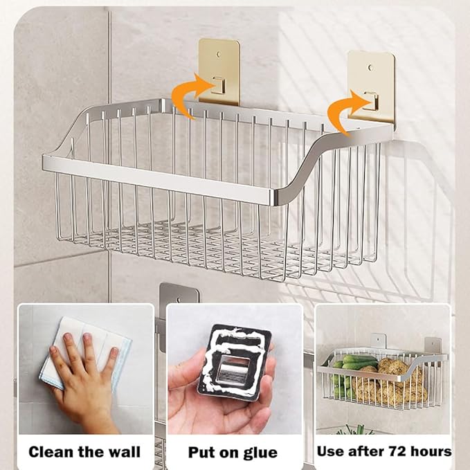 2PCS Hanging Storage Baskets Organizer Wall Mount, SUS304 Stainless Steel Wire Storage Bin Rack for Kitchen Bathroom Shower S