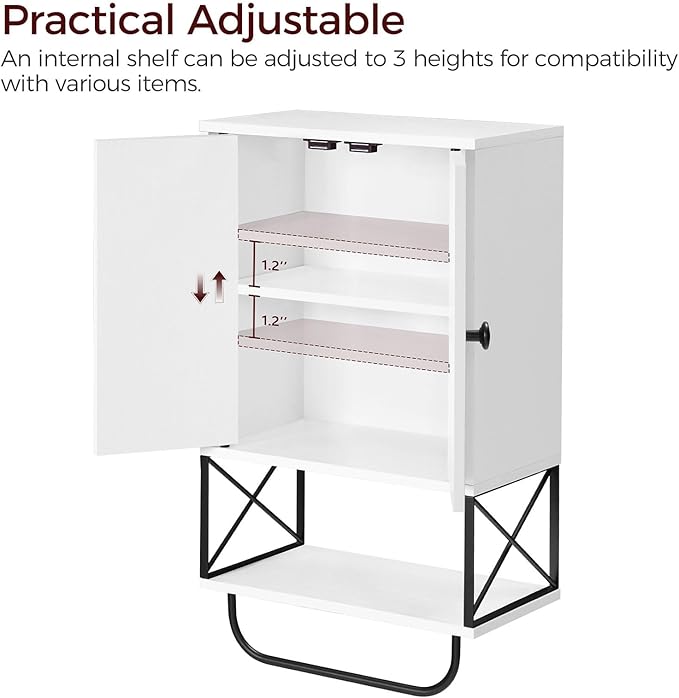MAHANCRIS Bathroom Wall Cabinet with 2 Door and Adjustable Shelf, Farmhouse Medicine Cabinet with Towel Rack, 3-Tier Wall Mou