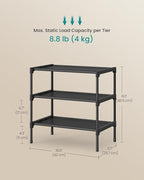 SONGMICS Shoe Rack, 3-Tier Shoe Storage Organizer, Space-Saving, 11.7 x 16.5 x 19.1 Inches, Entryway, Metal Frame, Non-Woven 