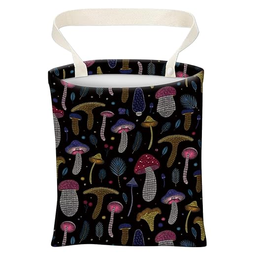 Car Trash Can, Cute Car Trash Bag, Hanging Car Organizer and Storage Bag, Trash Bin for Car Accessories, Vehicle, Travelling, Camping Colorful Boho Mushroom