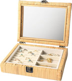 Jewelry Box for Women, Boho Rattan Jewelry Organizer Box for Storage Earrings Rings Necklace Bracelet, Farmhouse Jewelry Boxe