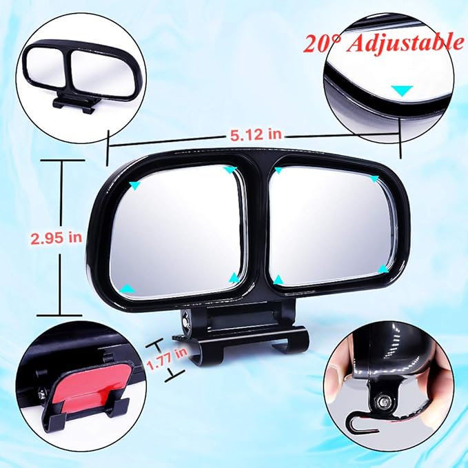 Blind Spot Mirror, Left and Right Adjustable Rearview Mirror Car Auxiliary Wide Angle Mirrors Stick for Universal Cars Truck SUV, Dark Grey