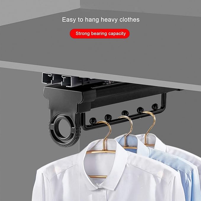 Retractable Stainless Steel Clothes Rail, Extendable Wardrobe Pull Out Rod with Damping Slide, Heavy-Duty Hanger Bearing 25Kg
