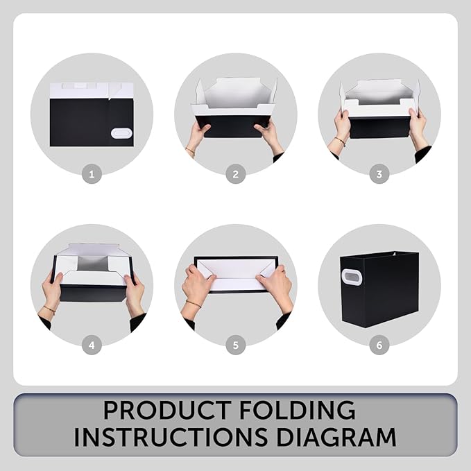 Collapsible File Organizer Box with Handle – Cardboard Hanging File Folder Storage Crate for Desk, Office, School, or Home – 