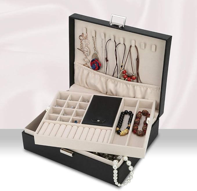 FEISCON FSC Lighting Jewelry Box Organizer, Travel Jewelry Storage Case Necklace Holders Display Tray Storage Case(Black)