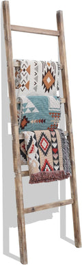 FUIN 6.4ft Extra Wide Wooden Blanket Ladder Living Room Decorative Wal Leaning Farmhouse Quilt Display Holder Rustic Wood Tow