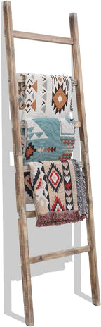 FUIN 6.4ft Extra Wide Wooden Blanket Ladder Living Room Decorative Wal Leaning Farmhouse Quilt Display Holder Rustic Wood Tow