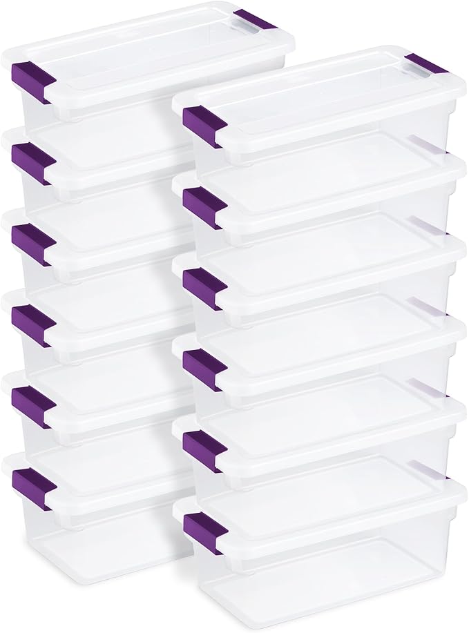 Sterilite 12-Pack 6 Quart ClearView Latch Box, Stackable Organizer Bins with Latching Lids - Clear Plastic Organization Conta