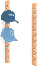 Solid Wood Hat Rack for Wall (2 Pack) - 20 Baseball Cap Organizer - Premium Beech Hat Holder & Vertical Display - Heavy Duty 