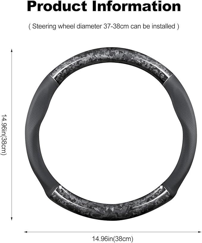 Ergocar Car Steering Wheel Sleeve, Round Forged Carbon Fiber and Leather Material Steering Wheel Sleeve, 37-38cm/14.5-15inch, Non-Slip, Soft, Breathable, Sports Style