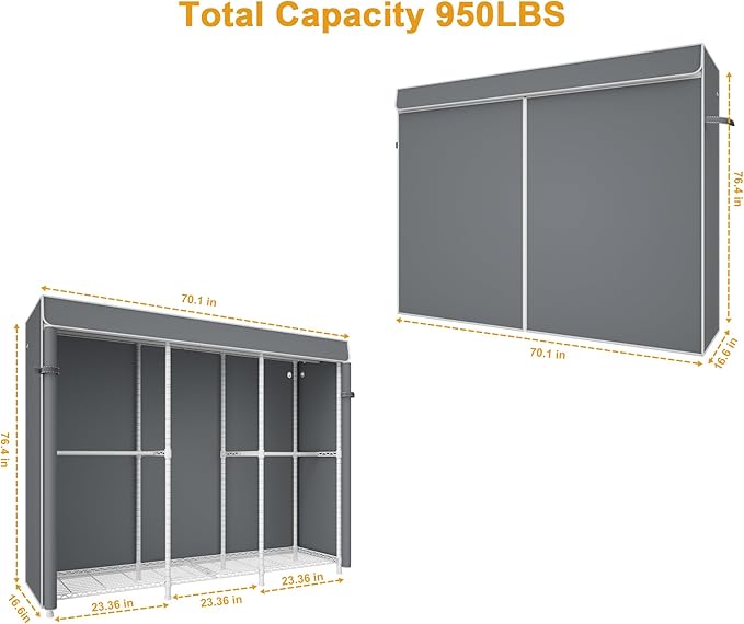 ULIFHOME E14C Pro Heavy Duty Closet Organizer System，Freestanding Clothing Racks for Hanging Clothes，Adjustable Garment Rack 
