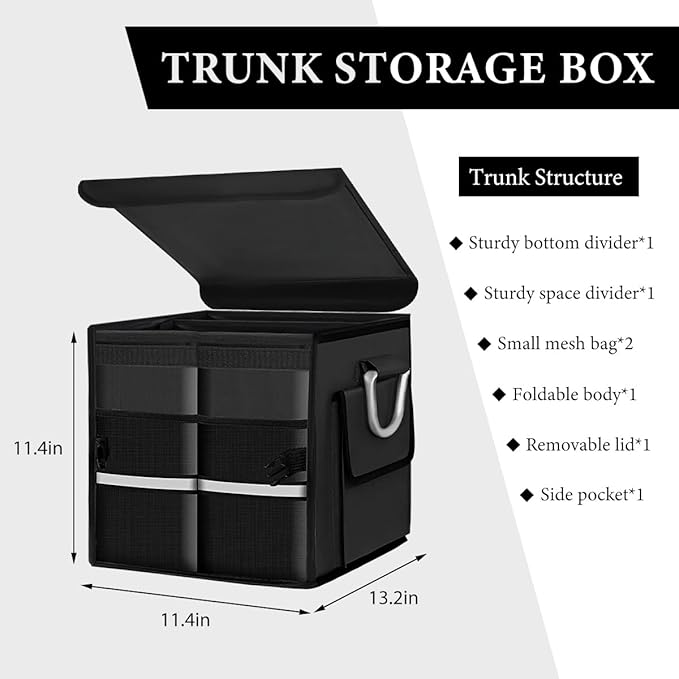 Trunk Organizer with Lid, 28L Collapsible Cargo Organizer with Aluminum Handles & Reflective Strip, Multi-Purpose Waterproof