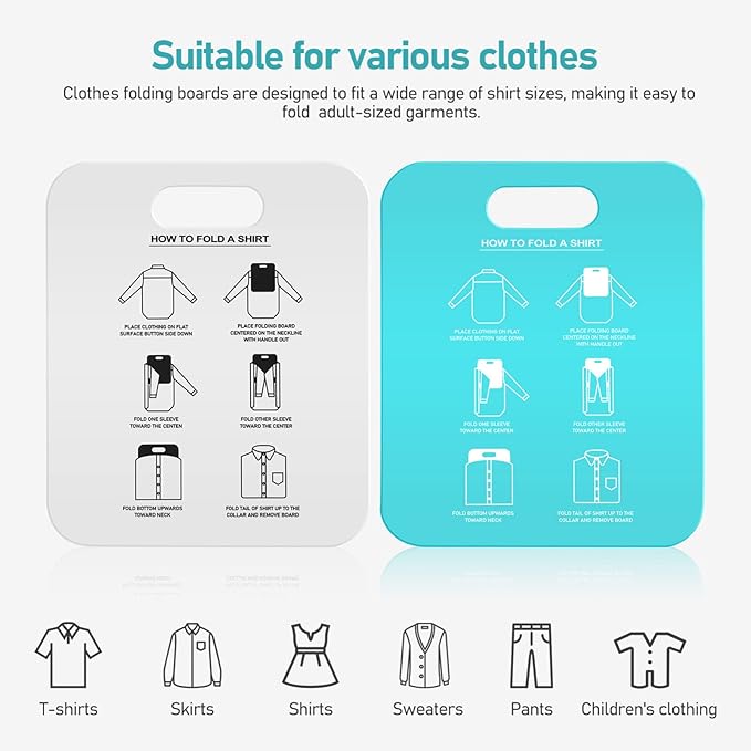 Cabilock Shirt Folding Board Adult Size 12X10 Inch Clothes Folder Laundry Organizer 2-Pack T-Shirt Folding Tool for Neat and 