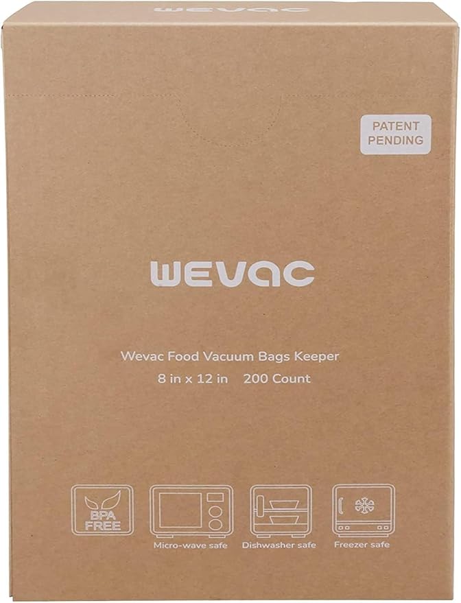 Wevac 8” x 12” 200 Count Food Vacuum Sealer Bags Keeper, PreCut Quart, Ideal for Food Saver, BPA Free, Commercial Grade, Grea