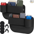 BBTO 2 Pack Car Seat Gap Filler Organizer with Cup Holder, Universal Fit Premium Leather Car Seat Gap Filler Organizer with Card Slots for SUV Truck, Drop-Proof Essentials, Durable and Washable