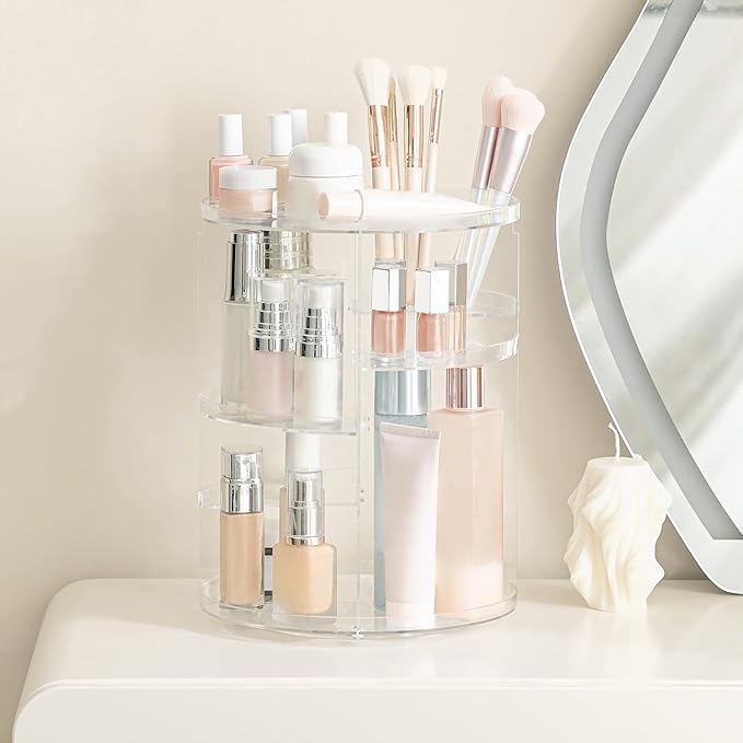 HBlife 360 Rotating Makeup Organizer Adjustable Carousel Large Capacity Revolving Perfume Organizer Skincare Organizers Cosme