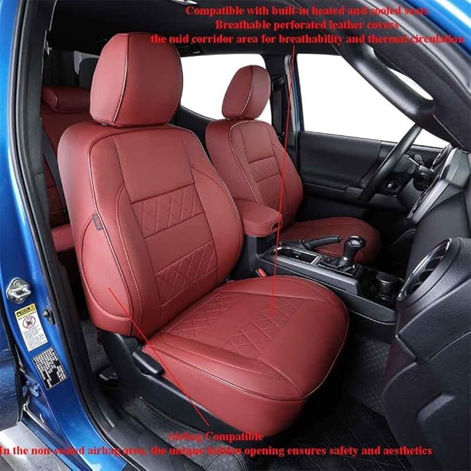 EKR Tacoma Front Car Seat Covers for Toyota Tacoma 2012 2013 2014 2015 (Regular Seats) Custom Leather Truck Seat Cover - Fron