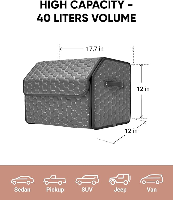 Owleys Foldable Trunk Organizer For Car - Trunk Organizers Car Storage - Collapsible Auto Trunk Organizer With Lid - Small