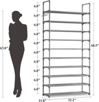 Kitsure Shoe Rack for Closet - 10-Tier Shoe Organizer with Hook Rack, Large-Capacity & Space-Saving Shoe Shelf for Entryway, 