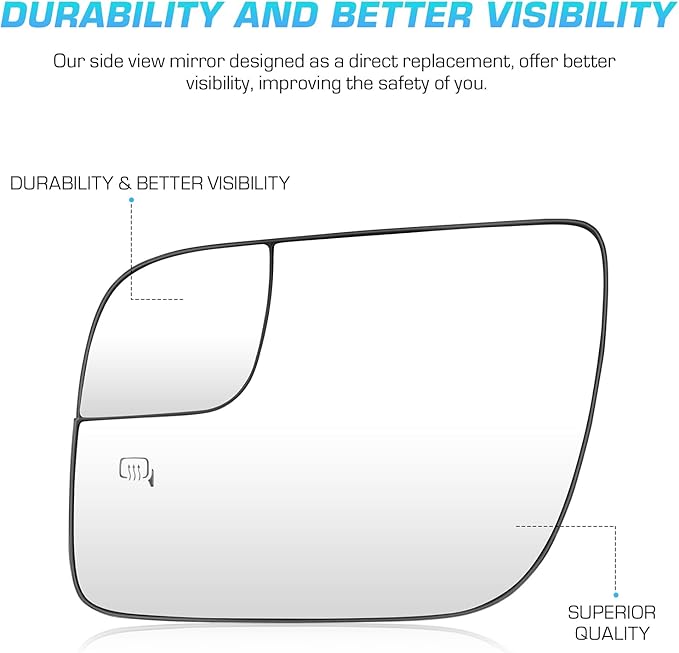 New Driver Left Side Heated Mirror Glass Fit for 2011-2017 Ford Explorer Blind Spot Mirror Glass - Left Pass Heated Convex Mirror Glass Replacement for BB5Z17K707L, BB5Z17K707M